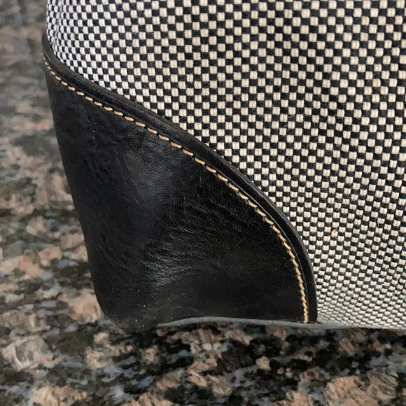 DOONEY & BOURKE CHECKERED CANVAS VACCHETTA LEATHER SATCHEL PURSE TOTE BAG - Picture 7 of 9